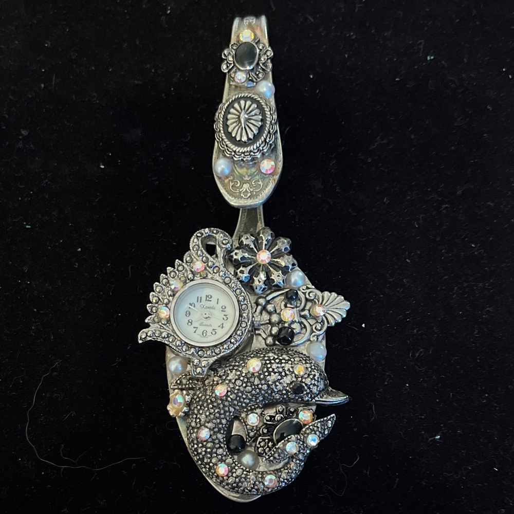 One of a kind hand crafted Silver Spoon watch with Gem Accents